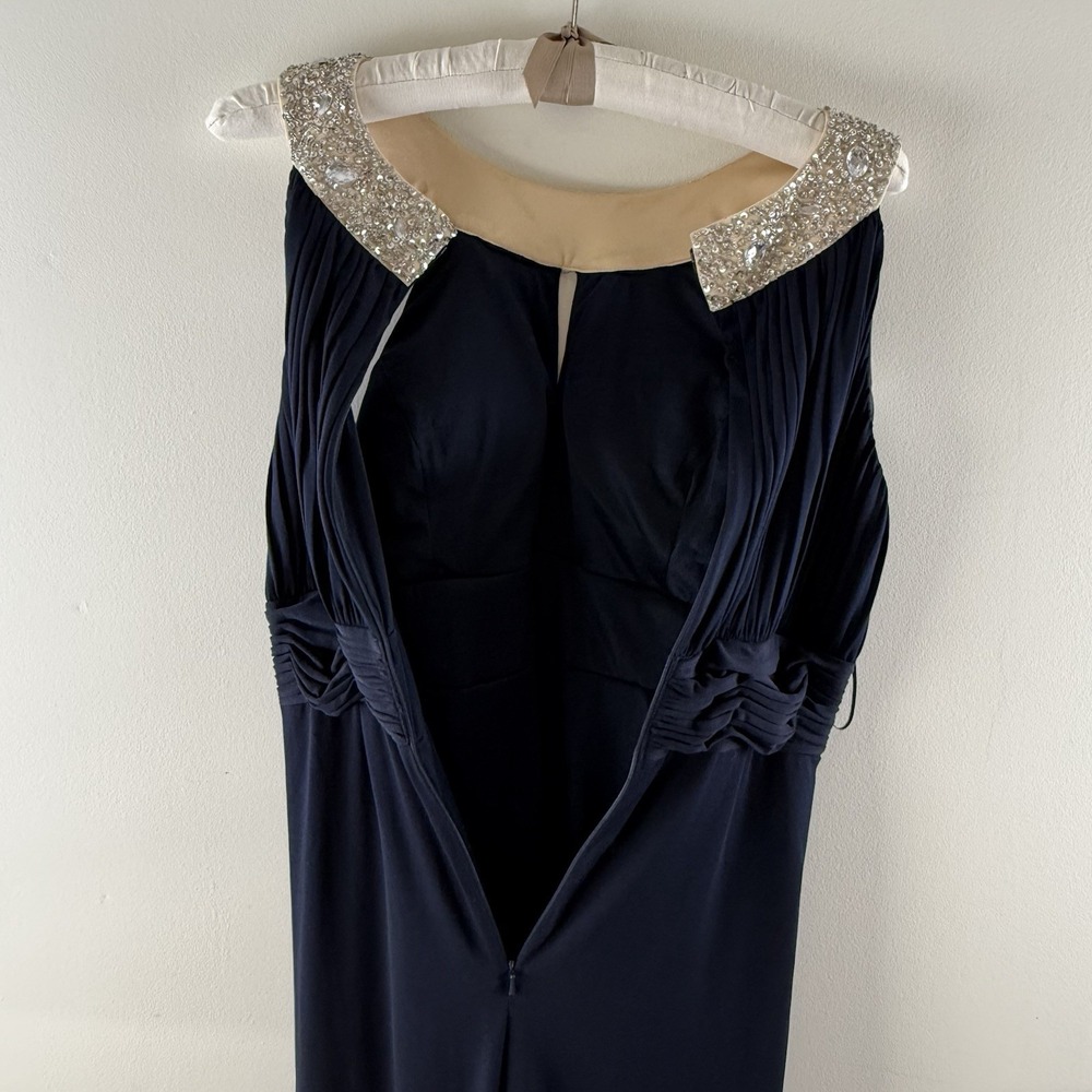 Navy Gown Sz 12 Beaded Neck Keyhole Halter Maxi Prom Formal Dress JS Boutique - Picture 9 of 14